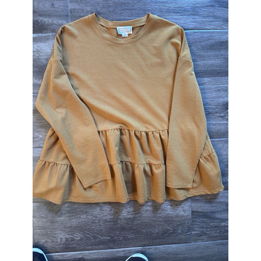 Women’s Flowy Blouse Love Riche Long Sleeve Size M‎ Deep Yellow With Ruffle